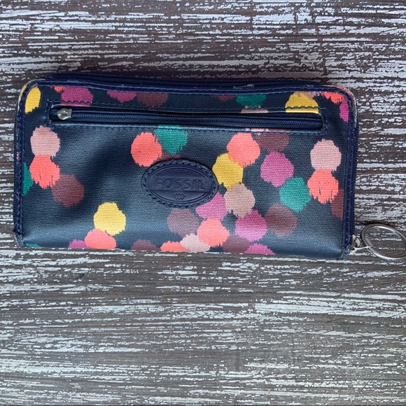 Fossil Handbags - Fossil Multicolor Blue Polka Dot Accordion Wallet